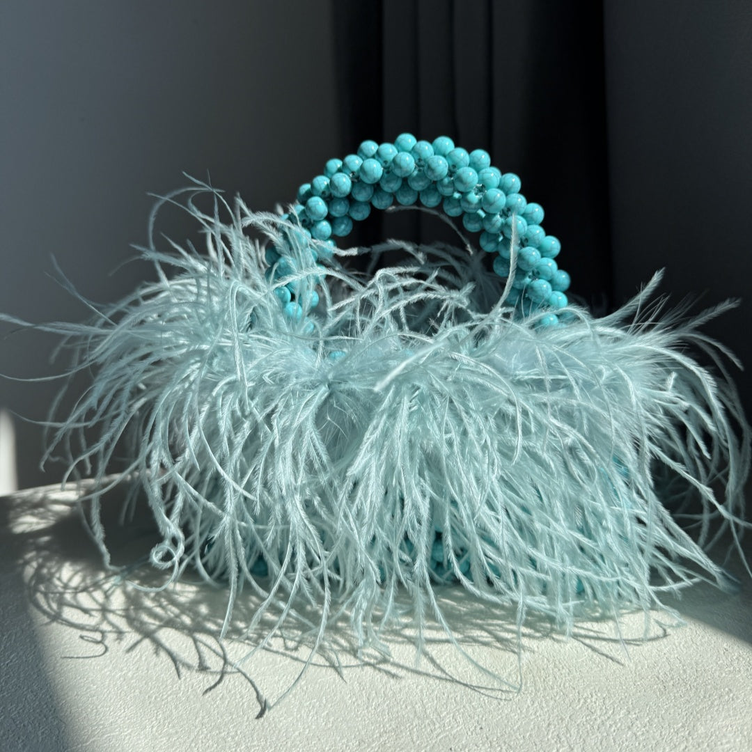 Bead Bag With Ostrich Feather Fur