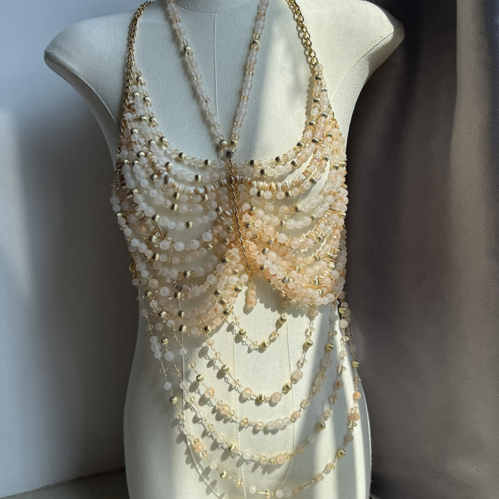 Beaded Body Chain beige