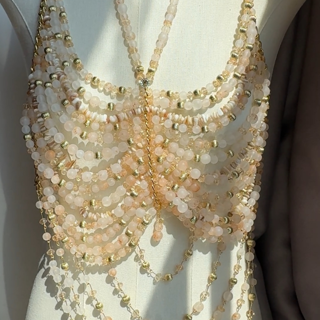 Beaded Body Chain beige