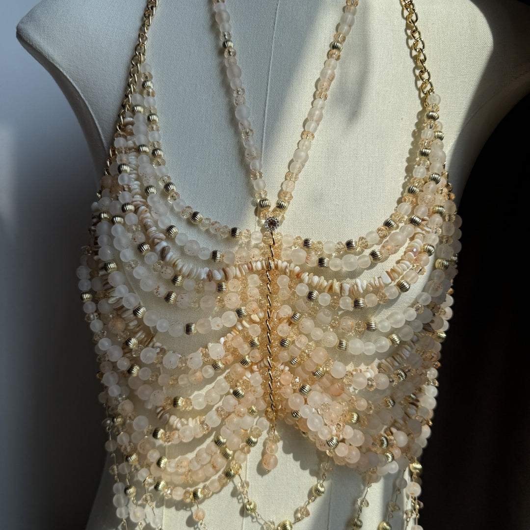 Beaded Body Chain beige