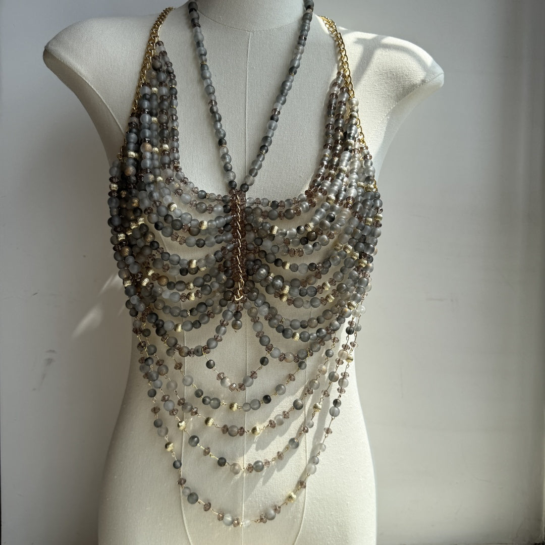 Beaded Body Chain Grey