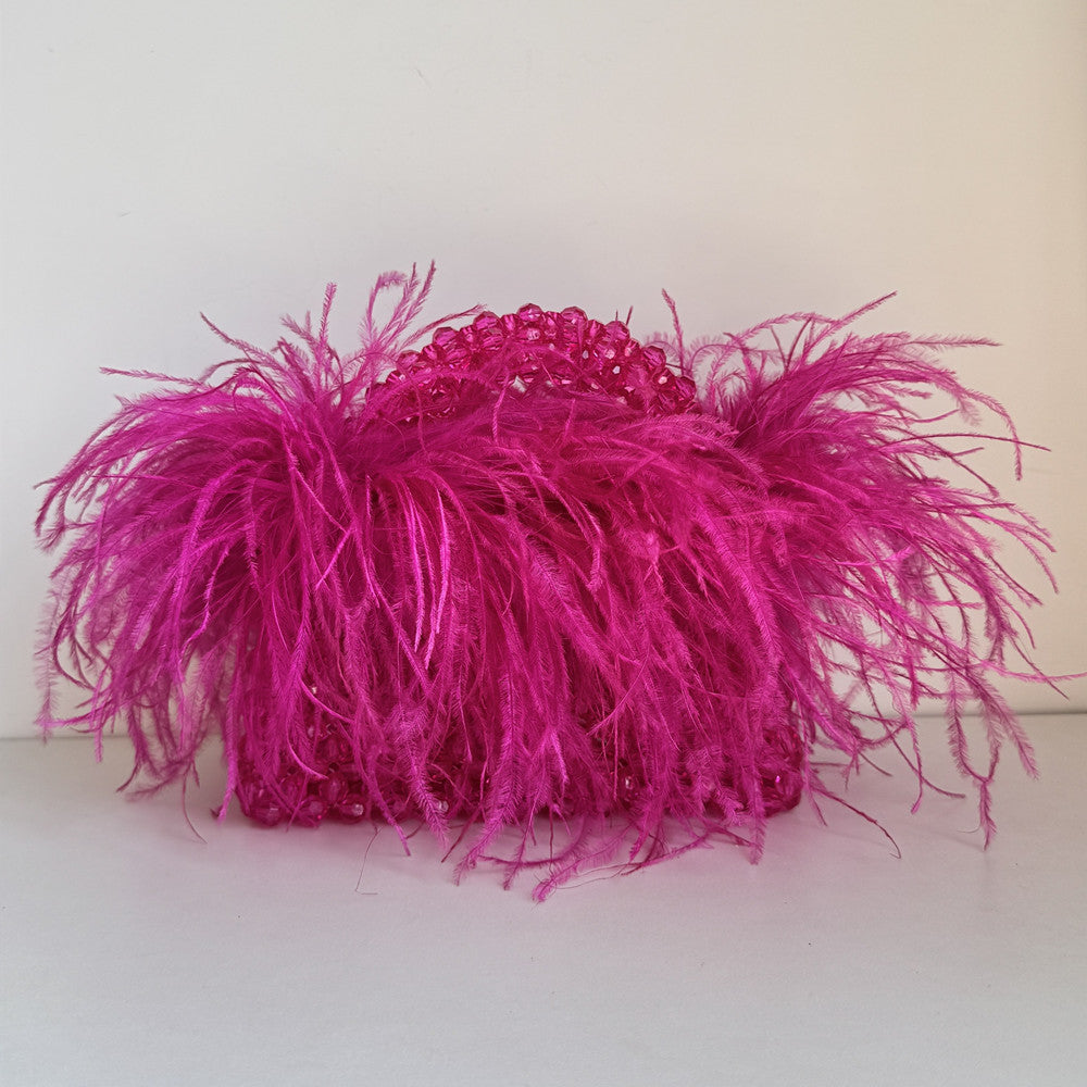 Bead Bag With Ostrich Feather Fur