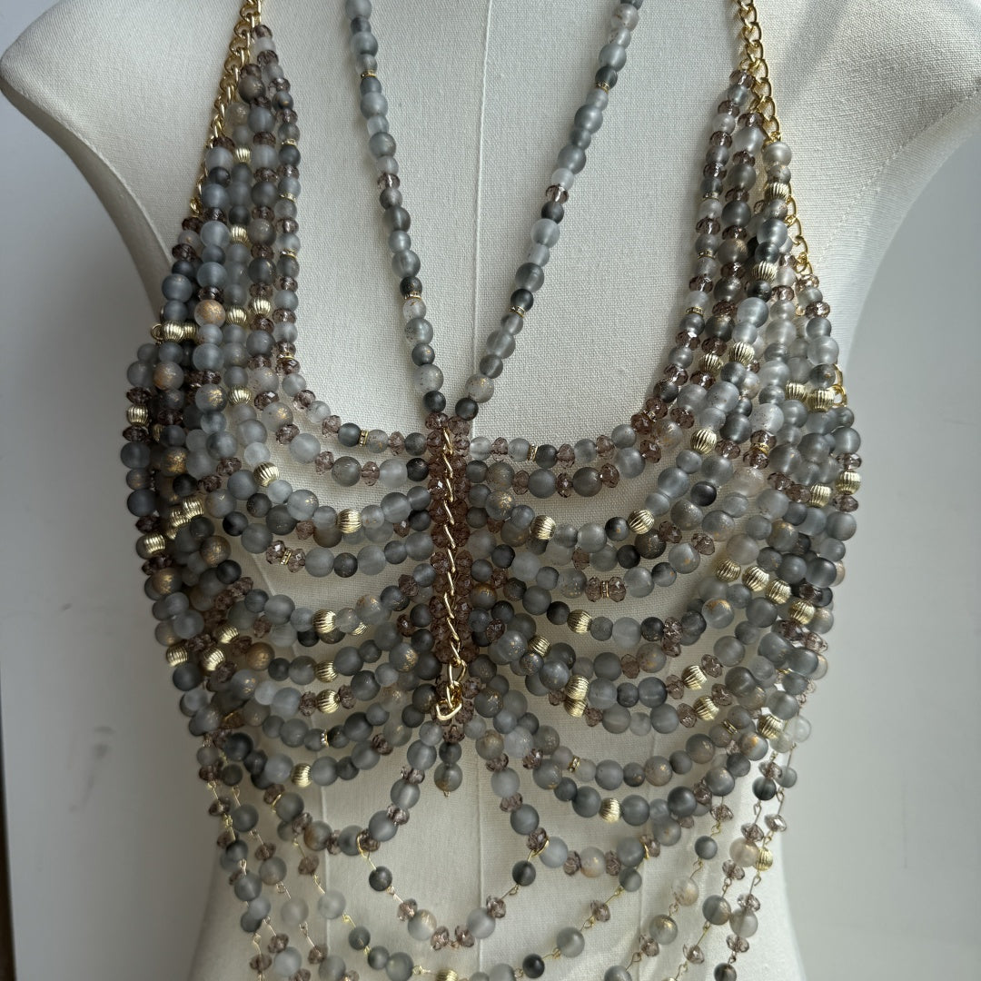Beaded Body Chain Grey