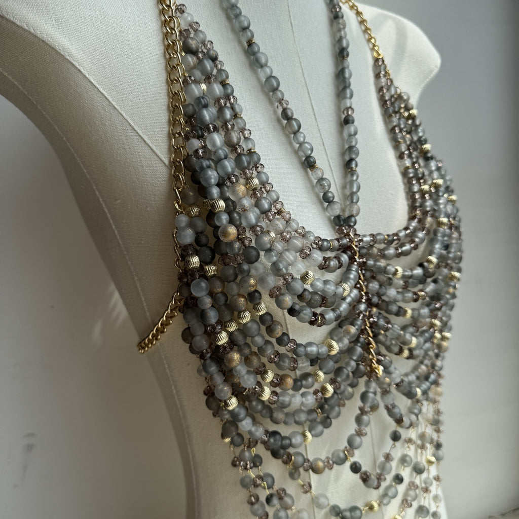 Beaded Body Chain Grey
