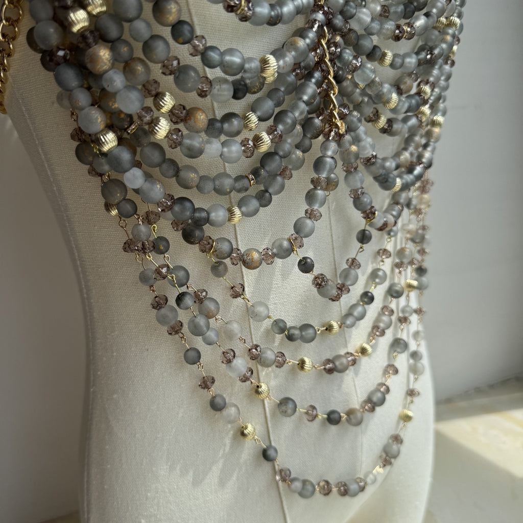 Beaded Body Chain Grey