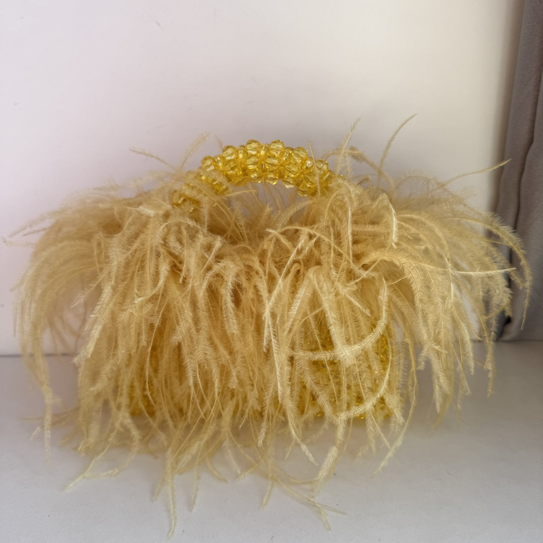 Bead Bag With Ostrich Feather Fur