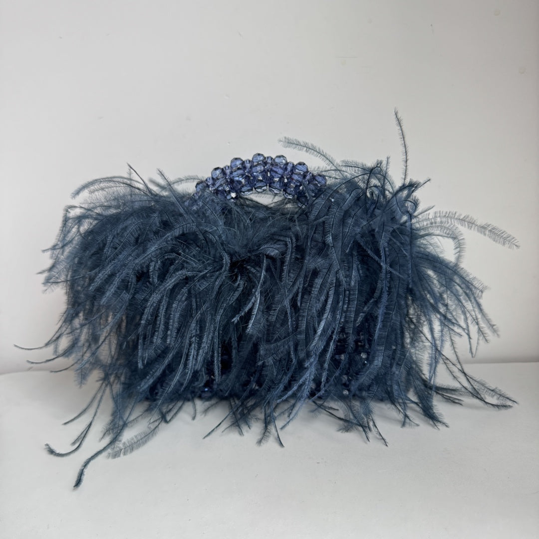Bead Bag With Ostrich Feather Fur