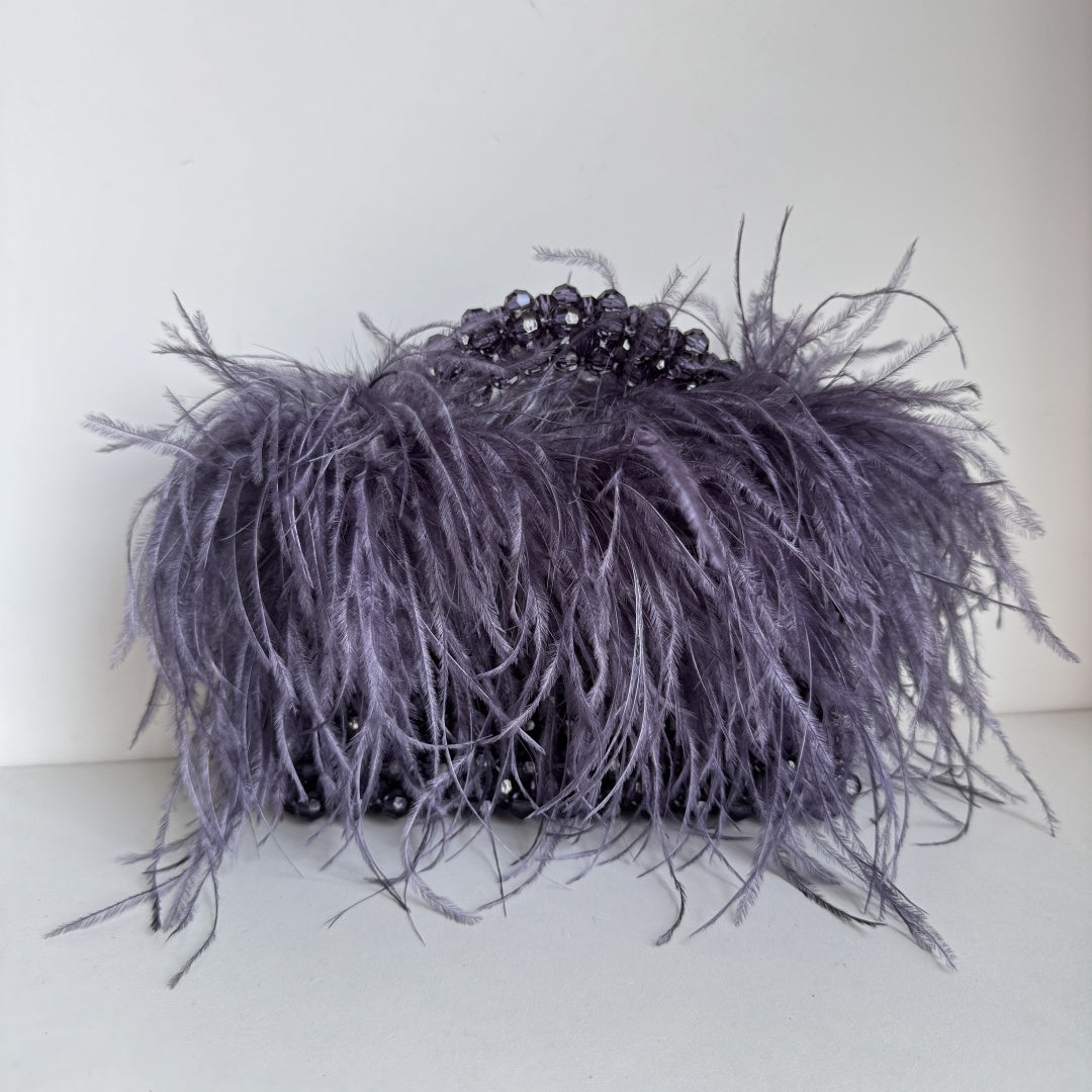 Bead Bag With Ostrich Feather Fur