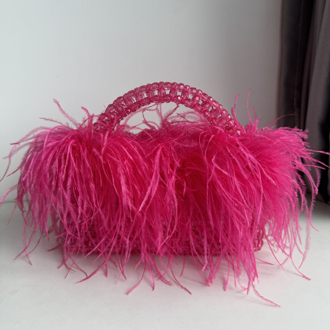 Bead Bag With Ostrich Feather Fur