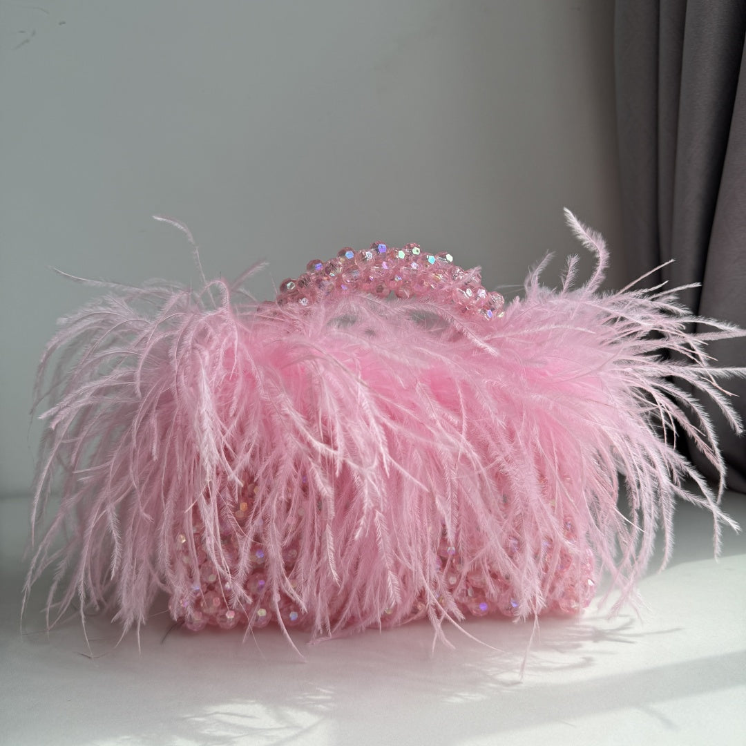 Bead Bag With Ostrich Feather Fur